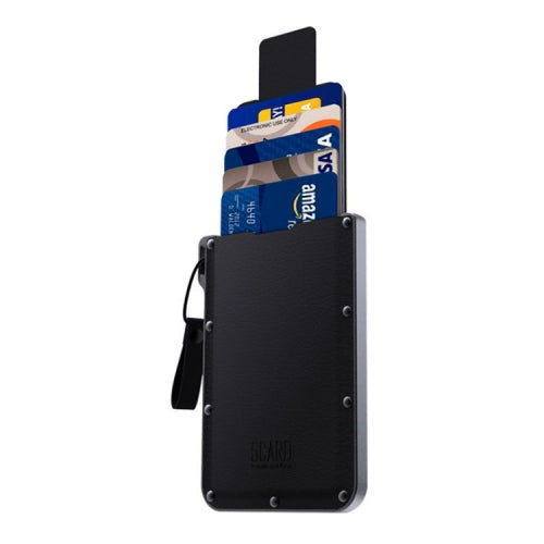 Portable Ultra-thin Card Holder Pull-out Design Invisible Personalized Card Holder, Style:Black Genuine Leather