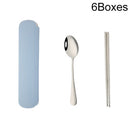 6 Boxes Stainless Steel Tableware Creative Portable Student Spoon Chopsticks Tableware Set, Style:2 PCS / Set(Blue)