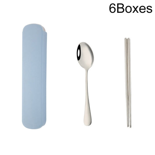 6 Boxes Stainless Steel Tableware Creative Portable Student Spoon Chopsticks Tableware Set, Style:2 PCS / Set(Blue)