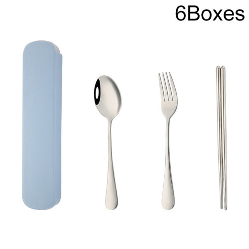 6 Boxes Stainless Steel Tableware Creative Portable Student Spoon Chopsticks Tableware Set, Style:3 PCS / Set(Blue)
