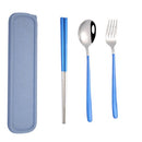 4 PCS / Set Portable Stainless Steel Tableware Creative Set Chopsticks Spoon Fork Gift, Color:Blue