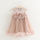 Summer Girls Mesh Lace Vest Dress Princess Dress(Pink)