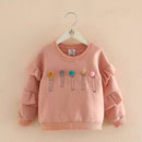 Spring and Autumn Girls Round Neck Long Bell Sleeve Hair Ball Decoration Plus Velvet Thick Sweatshirt, Height:100cm(Pencil Pink)