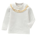 Spring Girls Solid Color Lace Round Neck Bottoming Shirt Children Clothing, Height:130cm(White)