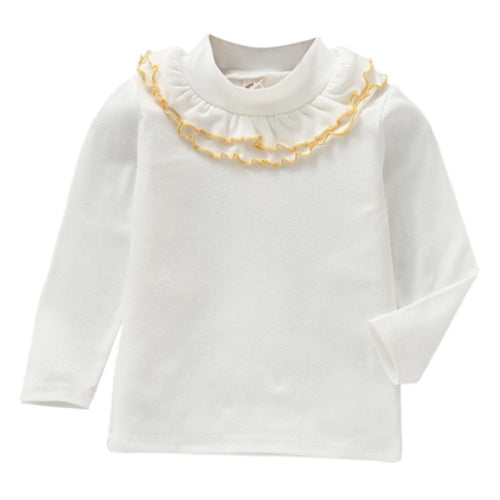 Spring Girls Solid Color Lace Round Neck Bottoming Shirt Children Clothing, Height:130cm(White)