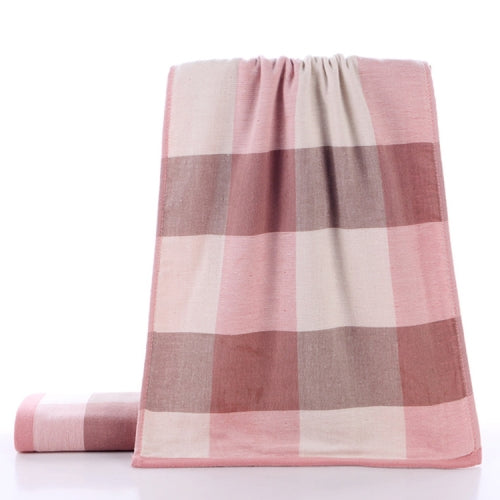 32-Strand Cotton Gauze Checked Bath Towel(Pink)
