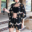 Street Loose Large Size Sun Protection Clothing Sleeves Kimono Thin Coat(Black)