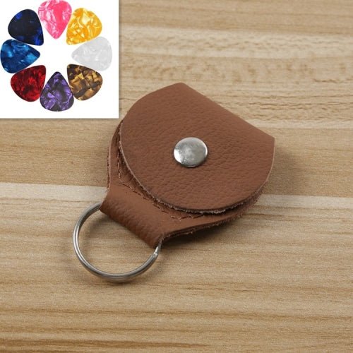 10 PCS Genuine Leather Guitar Pick Storage Bag with Key Ring, Color:Brown