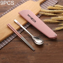9 PCS / 3 Sets Stainless Steel Tableware Outdoor Portable Chopsticks Spoon Set(Pink)