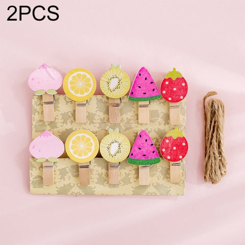 2 PCS Cartoon Hanging Photo Wall Decoration Hemp Rope Creative Colorful Wooden Clip(Fruit)