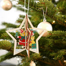 3D Christmas Wooden Pendant Christmas Tree Ornament DIY Santa Xmas Tree Decoration(Star)
