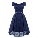 Sexy Short Evening Dress Lace A-line Party Formal Dress Graduation Dresses with sash, Size:L(Navy Blue)