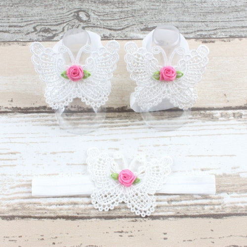 3 PCS Flower Headband Baby Barefoot Sandals Foot Accessories Hair Accessory(White Small Flowers)