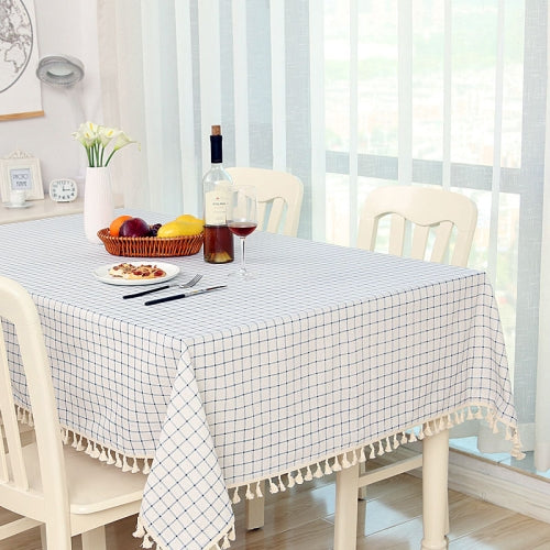 Cloth Cotton Dining Tablecloth Decoration Cloth, Size:140x140cm(Beige White Grid)