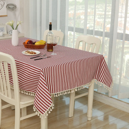 Cloth Cotton Dining Tablecloth Decoration Cloth, Size:140x180cm(Rose Red Stripe)