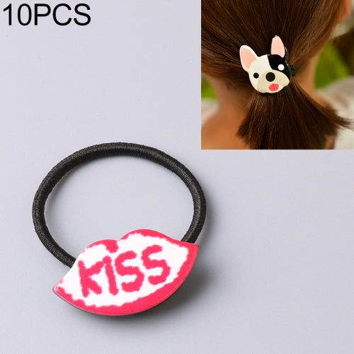 10 PCS Acrylic Animal Hair Clip Kids Cartoon Pattern Hair Accessories Girl Mini Elastic Hair Rope(Kiss hair ring)