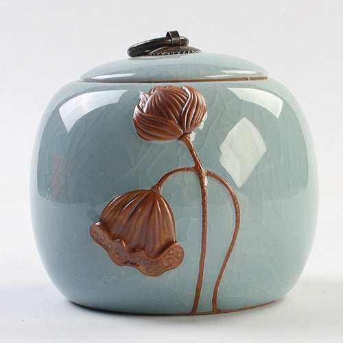 Ceramic Tea Pot Lotus Shaped Sealed Storage Tank (Blue)