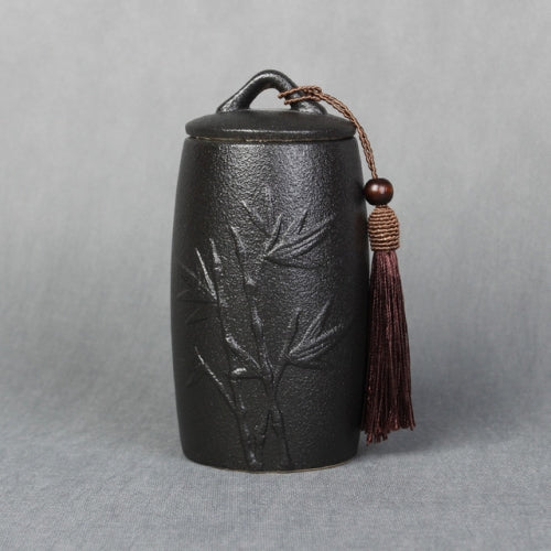 Bamboo Pattern Stoneware Tea Cans Storage Tanks Ceramic Tea Set Tea Ceremony Accessories(Black)