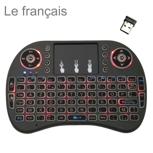 Support Language: French i8 Air Mouse Wireless Backlight Keyboard with Touchpad for Android TV Box & Smart TV & PC Tablet & Xbox360 & PS3 & HTPC/IPTV