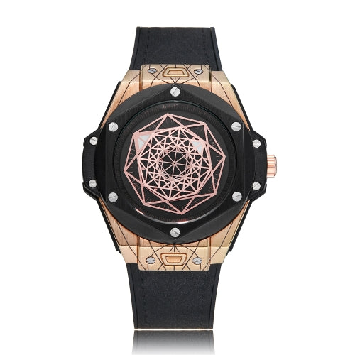 CAGARNY 6868 Geometric Polygon Dial Quartz Dual Movement Watch Men TPU Strap Watch (Black Belt Rose Gold Dial)