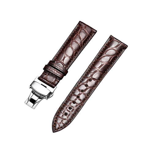 Round Texture Butterfly Buckle Crocodile Leather Strap Watchband, Size: 18mm (Coffee)