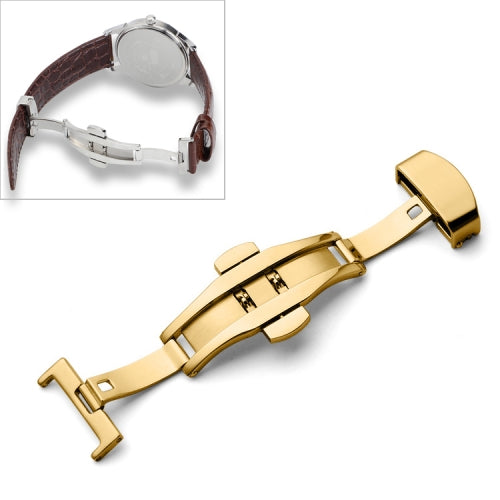 Watch Leather Wrist Strap Butterfly Buckle 316 Stainless Steel Double Snap, Size: 16mm(Gold)