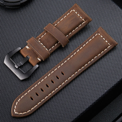 Crazy Horse Layer Frosted Black Buckle Watch Leather Wrist Strap, Size: 20mm (Dark Brown)