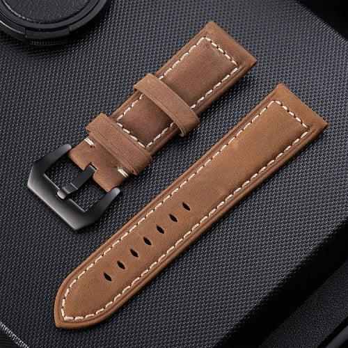 Crazy Horse Layer Frosted Black Buckle Watch Leather Wrist Strap, Size: 22mm (Light Brown)