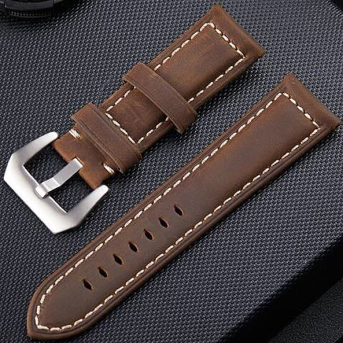 Crazy Horse Layer Frosted Silver Buckle Watch Leather Wrist Strap, Size: 22mm(Dark Brown)