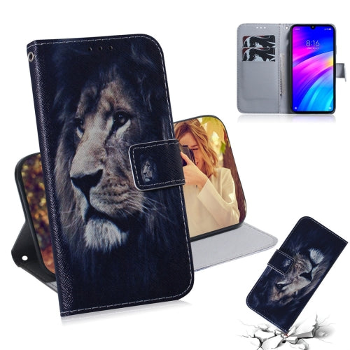 Lion Pattern Coloured Drawing Horizontal Flip Leather Case for Xiaomi Redmi 7, with Holder & Card Slots & Wallet