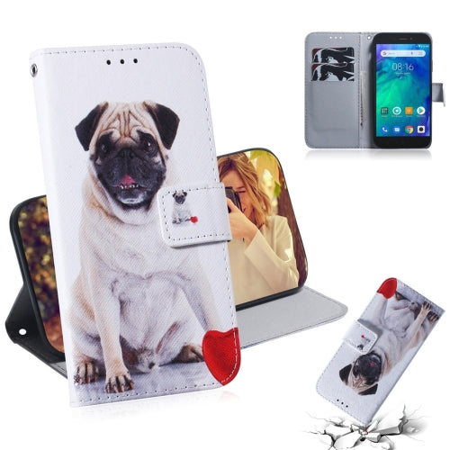 Pug Pattern Coloured Drawing Horizontal Flip Leather Case for Xiaomi Redmi Go, with Holder & Card Slots & Wallet
