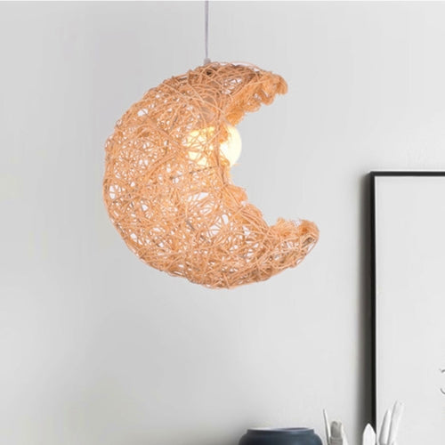 YWXLight Pendant Lights-Moon Shape Bamboo Rattan Hanging Lamp with E27 Bulb (Yellow)