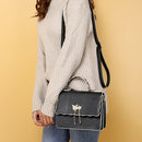 Pearl PU Leather Single Shoulder Bag Ladies Crossbody Handbag (Black)