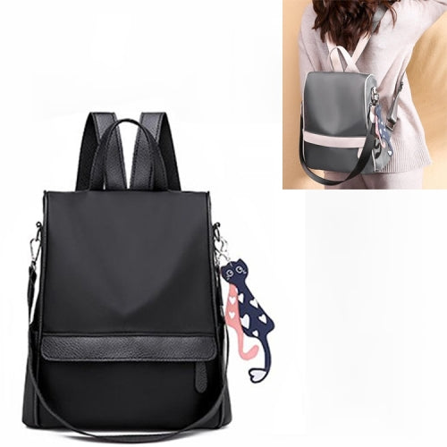 Oxford Cloth Double Shoulder Strap Single & Double Shoulder Bag Messenger Bag with Kitten Pendant (Black)