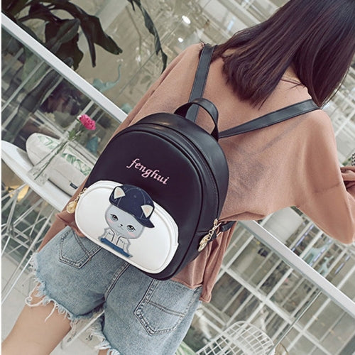 Baseball Cute Cat Pattern PU Leather Double Shoulders Travel Backpack Bag