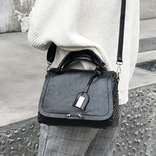 Casual PU Shoulder Bag Ladies Handbag Messenger Bag with Rivet (Black)