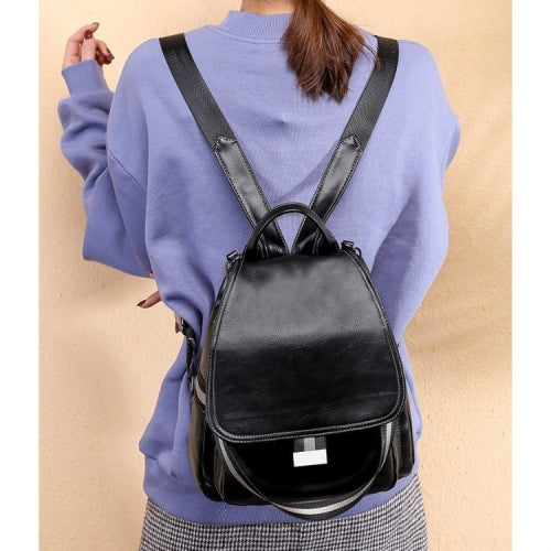 Retro PU Double-shoulder Backpack Women Handbag (Black)