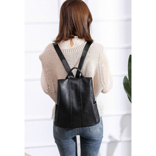 Solid Color Anti-theft PU Leather Double Shoulders Backpack Bag Ladies Handbag (Black)