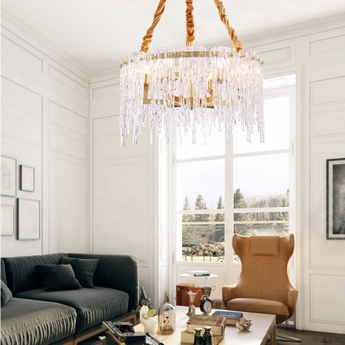 Copper Simple Light Luxury Living Room Lamp Bedroom Restaurant Creative Personality Atmospheric Crystal Lamps, 10 Heads