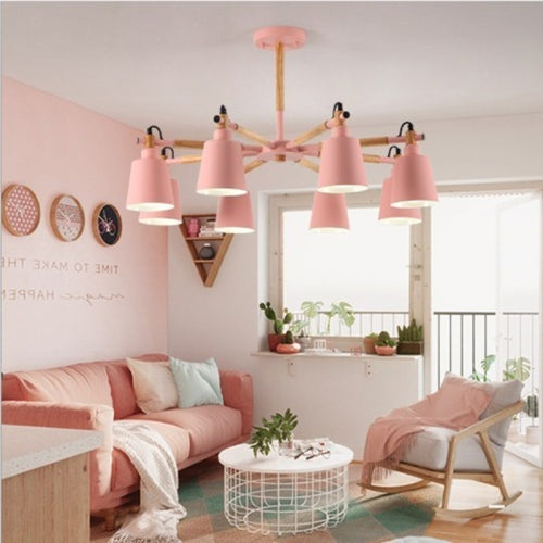 Living Room Super Bright Simple Modern Atmosphere Home Restaurant Bedroom Lamp Macaron Ceiling Lamp, 8 Heads (Pink)