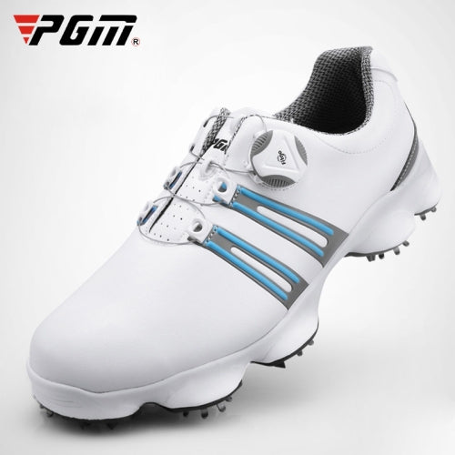 PGM Golf Waterproof and Breathable Wide Sole Rotating Buckle Shoelace Sneakers for Men (Color:White Blue Size:43)