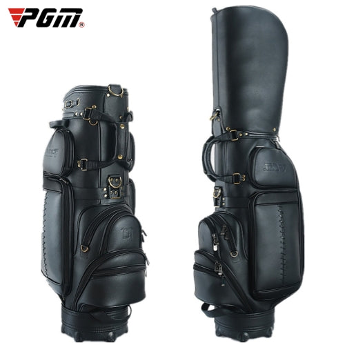 PGM Golf Large Capacity Genuine Leather Ball Bag with Base for Men(Black)