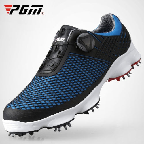 PGM Golf Waterproof Microfiber Leather Wide Sole Rotating Shoelaces Sneakers Outdoor Sport Shoes for Men (Color:Black Blue Size:39)