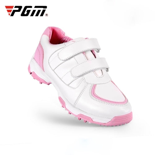 PGM Golf Microfiber Leather Sneakers Breathable Non-slip Outdoor Sport Shoes for Children(Color:White Pink Size:35)