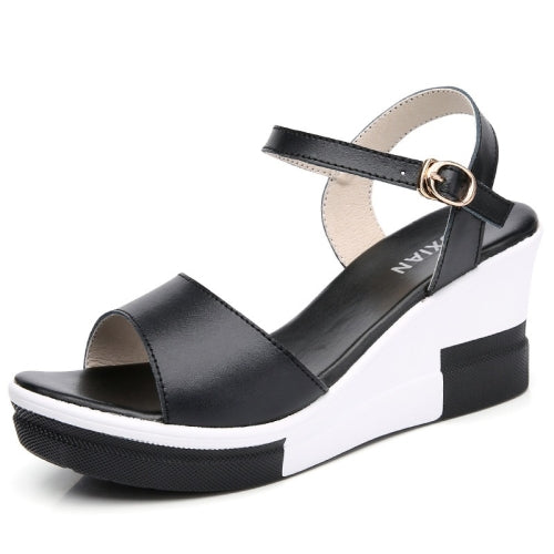 Fashion Simple Wedge Increased Open Toe Sandals for Women (Color:Black Size:37)