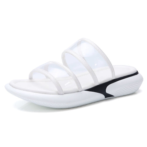 Lightweight Casual Non-slip Wear-resistant Transparent Jelly Simple Slippers Sandals for Women (Color:White Size:37)