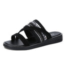 Simple Non-slip Wear-resistant Vintage Woven Outdoor Casual Slippers Sandals for Women (Color:Black Size:35)