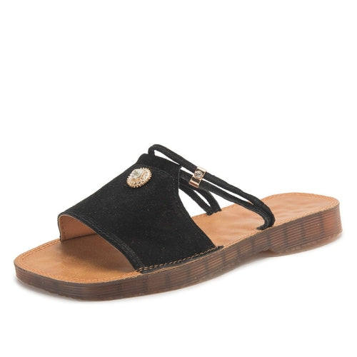 Suede Flat Bottom Non-slip Wear-resistant Two-use Sandals for Women (Color:Black Size:38)