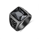 OPK Personality Tide Stainless Steel Glass Stone Maple Leaf Ring for Men(Color:Black Size:7)