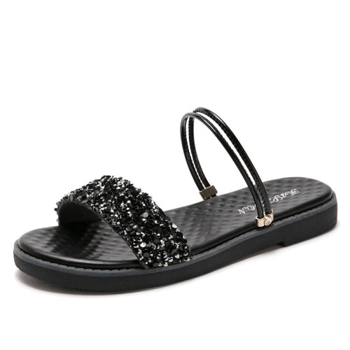 Sequin Two-wear Casual Fashion Non-slip Sandals for Women (Color:Black Size:40)